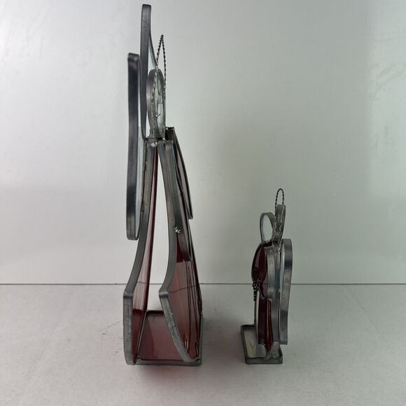 Vintage Stained Glass Angel Pair Artist Signed Cathy Holiday Christmas Religious - Picture 5 of 10